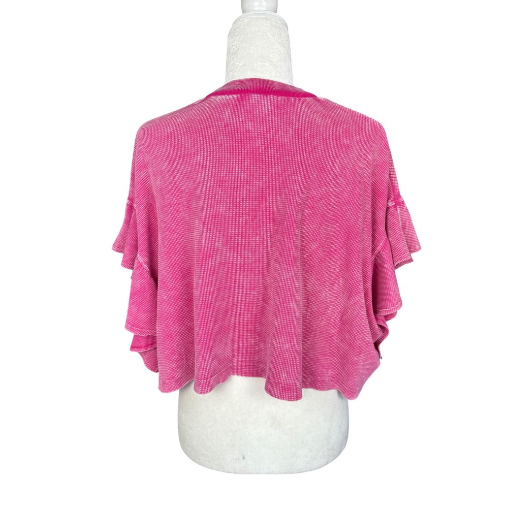 Altar'd State Women Pink Waffle Knit Ruffle Sleeve Crop Top S Barbiecore Boho - Picture 8 of 10